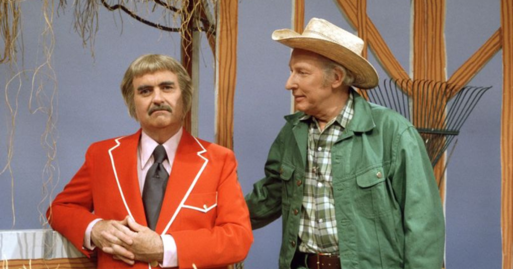 Captain Kangaroo (Bob Keeshan) with Mr. Green Jeans (Hugh Brannon)